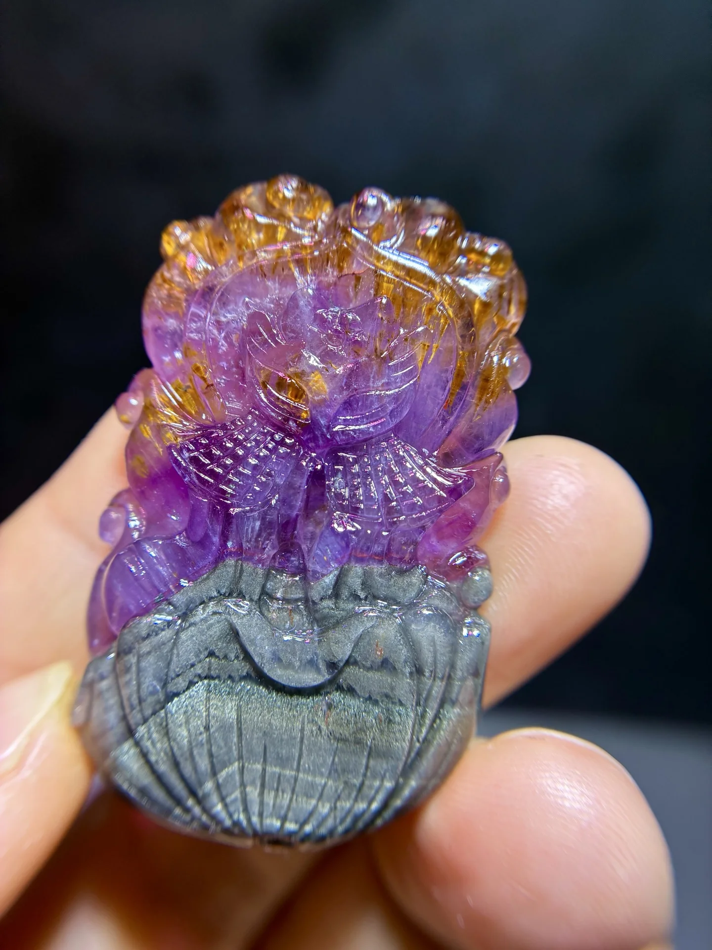 

Natural Purple Cacoxenite Fox Red Auralite 23 Pendant Gold Rutilated Beads 44.7/28.8/7.8mm Jewelry AAAAA