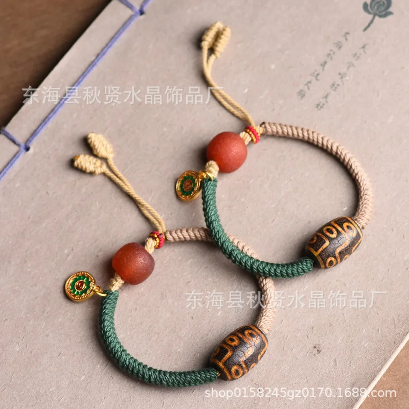 Hand-Woven Pulp-Wrapped Tiger Teeth Tibet Beads Bracelet Hand-Woven Women's Jewelry Summer Ethnic Style Hand Accessories Braid R