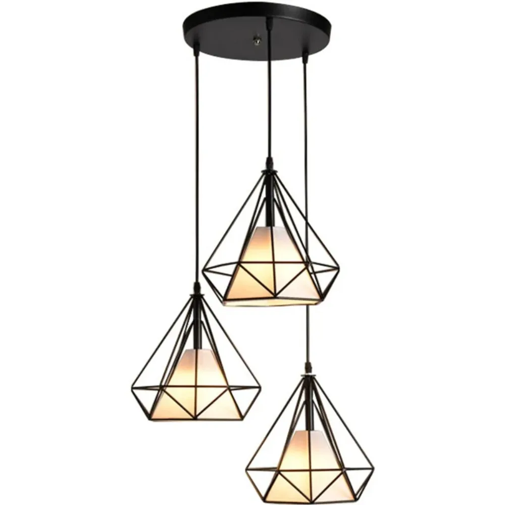 JOYINLED Industrial Pendant Light Fixtures, Black Metal Diamond Cage, Adjustable Hanging Lamp for Kitchen Island Dining Room Bar
