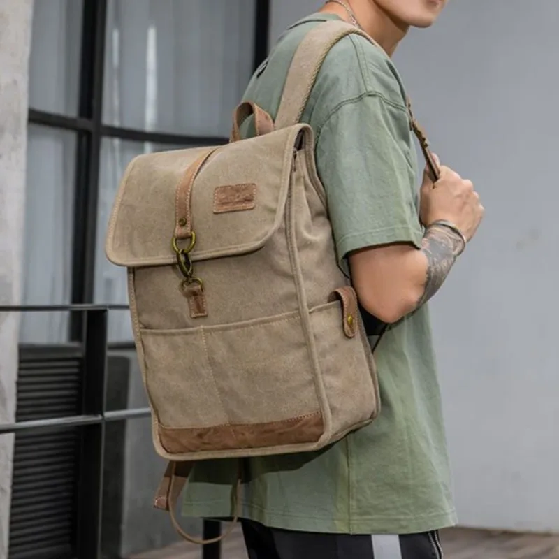 Retro Solid Color Canvas 14 16 Inch Laptop Bag Business Large Capacity MacBook Accessory Backpack Commute Notebook Bag Briefcase