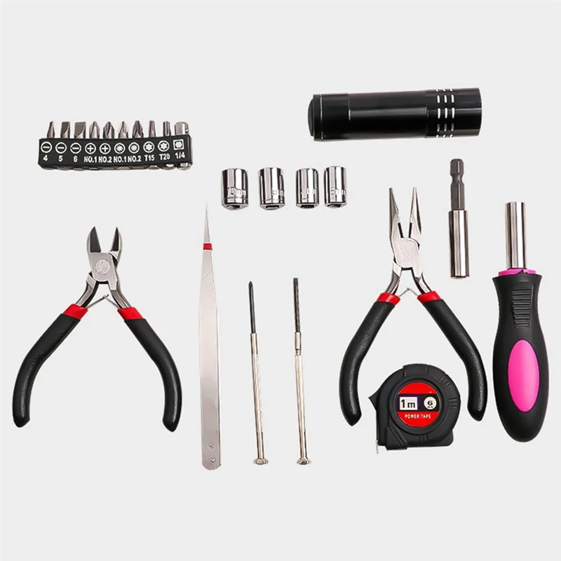 24-Hour Delivery 23Pcs Household Repair Tool Kit, Multifunctional Pink Home Hand Tool Set, Portable Women Repair Tool For DIY Ho
