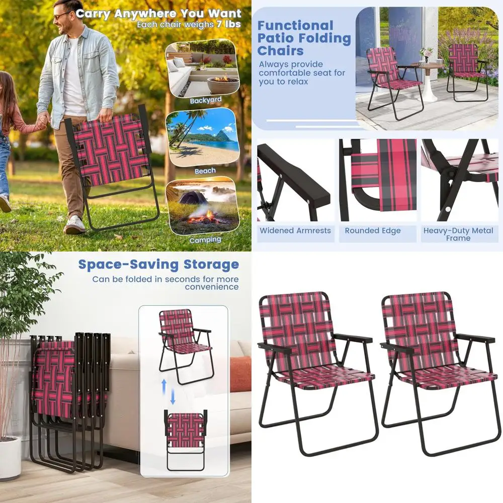 

Портативные складные садовые стулья, комплект из 2 штук - сиденья и спинки с сетчатой обивкой, широкие подлокотники, прочный металл, легкий вес для патио, кемпинга.