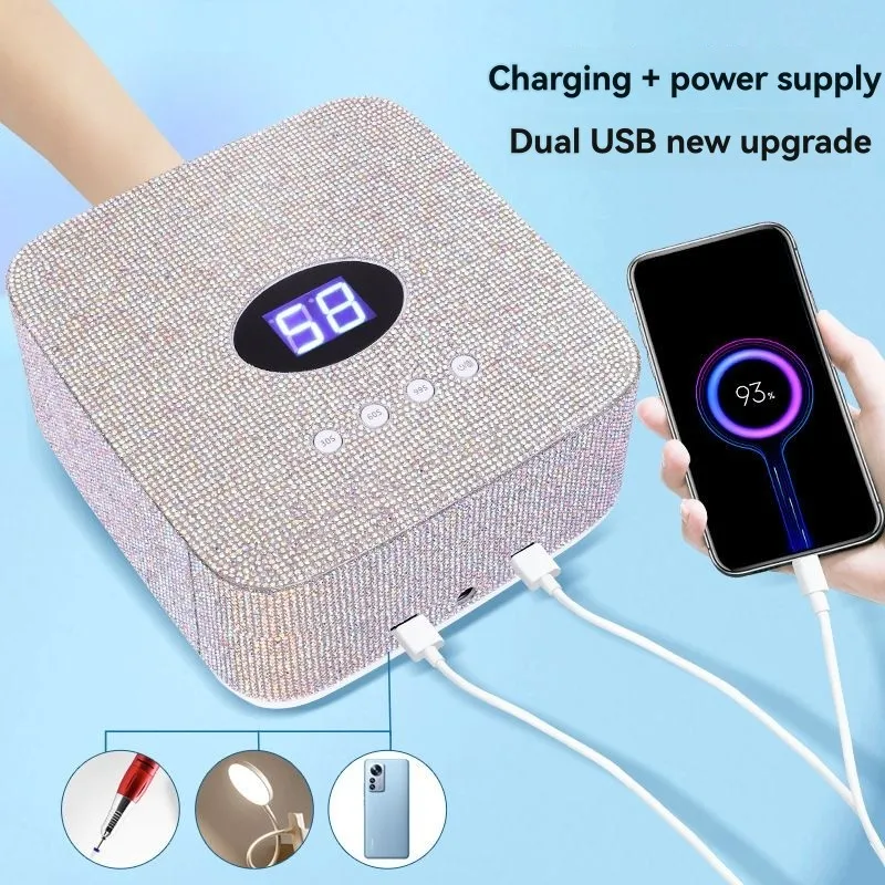 A36T-S50 Lampada per unghie LED wireless diamantata - 30 perline, doppia luce, lampada polimerizzante per manicure ricaricabile Spina UE