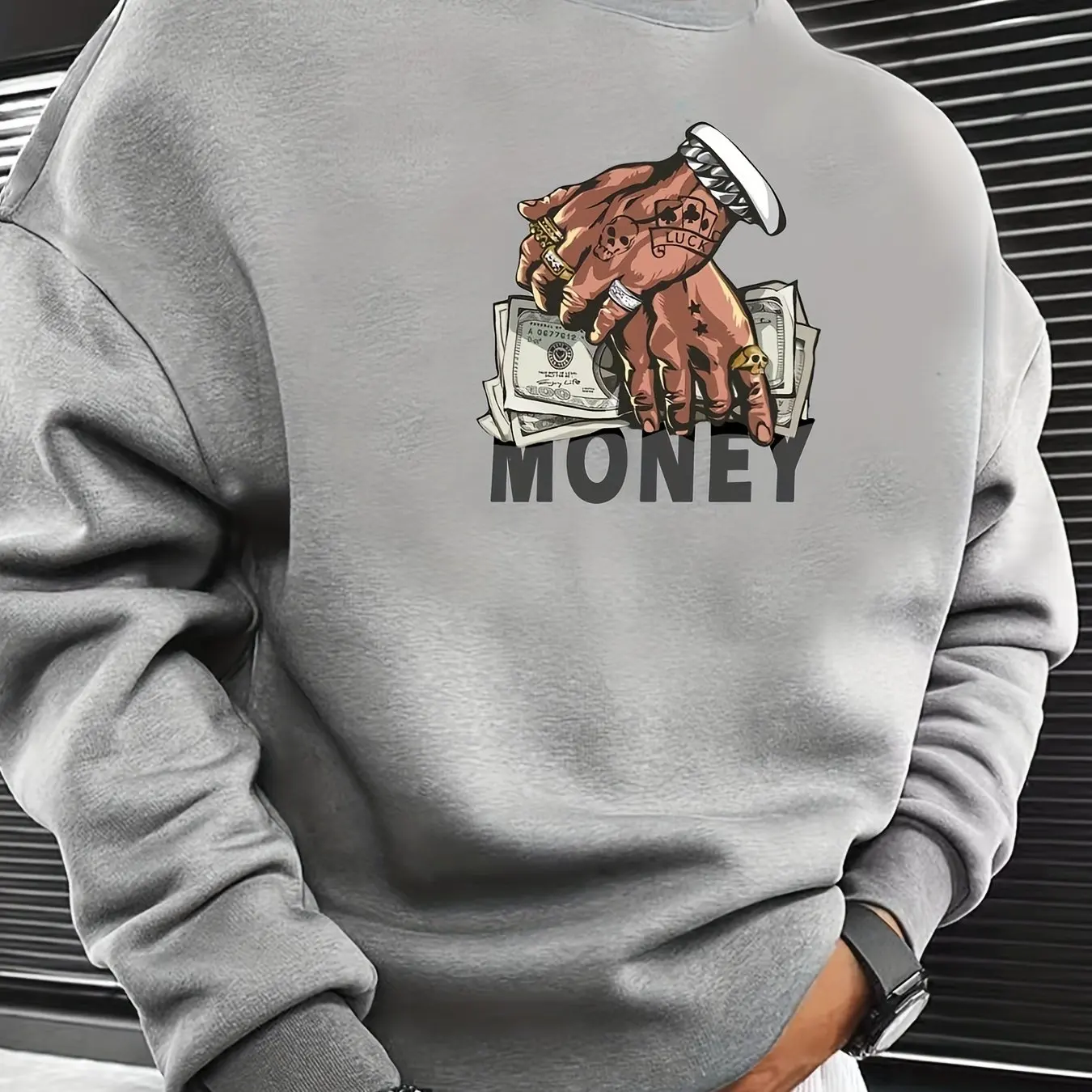 Men Hoodie Sport Men Pullover Sweatshirt Hands&Money 3D Printed Long Sleeve Oversize O-Neck Pullover Sweatshirt Men Clothing