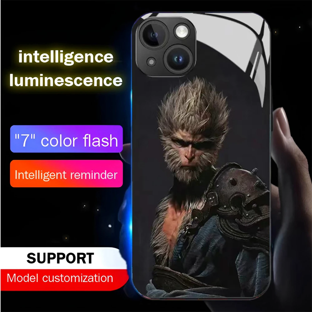 WuKong 3A Game Luminous Tempered Glass Phone Case LED Backlight Cover For Samsung S24 S23 S22 S21 S20 FE Note 10 20 Plus Ultra