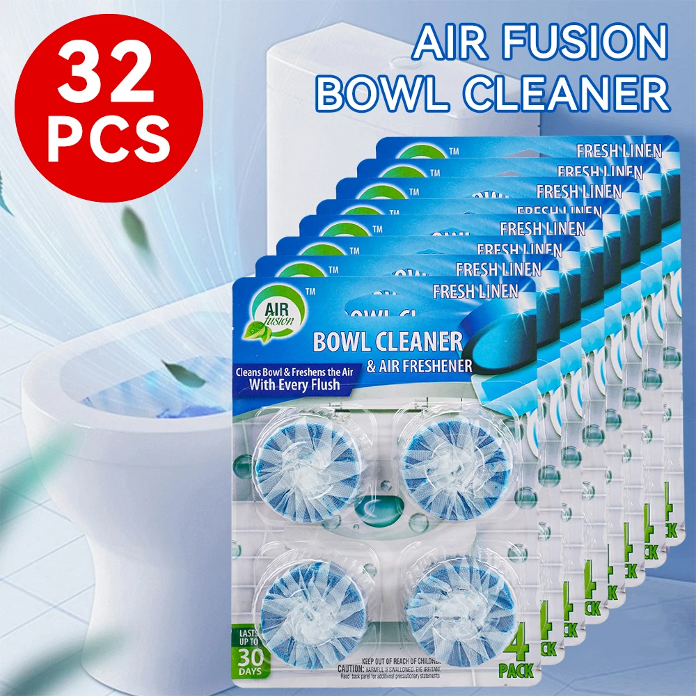 Air Fusion Automatic Toilet Bowl Cleaner Tablets 32 Pcs 8 Pack Linen Scent Slow-Releasing Toilet Tank Cleaners for Deodorizing