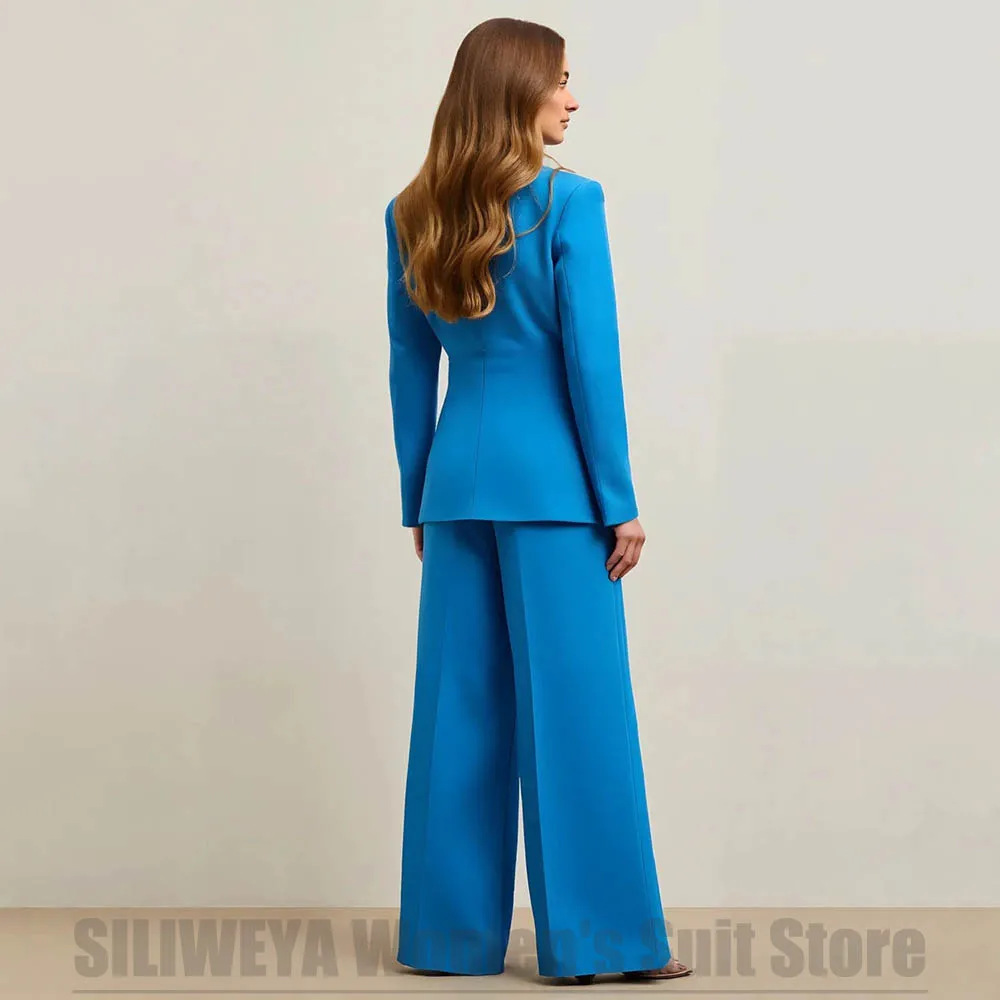 Nova moda feminina terno único breasted blazer e calças de perna larga conjunto formal senhora do escritório duas peças chique cor sólida outfit