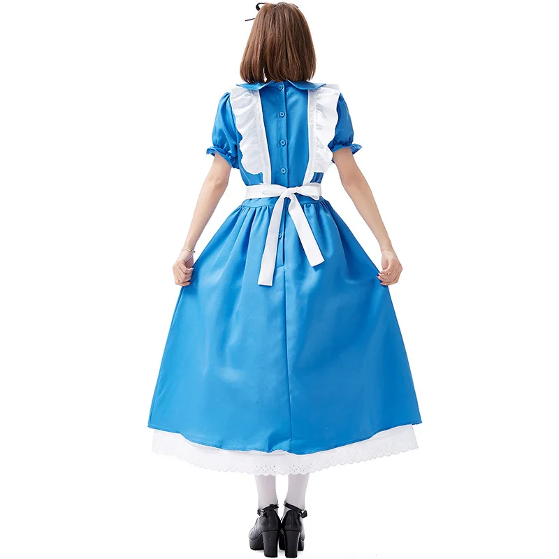 Alice traje longo vestido azul para adulto mulher filme maid cosplay outfit festa de halloween