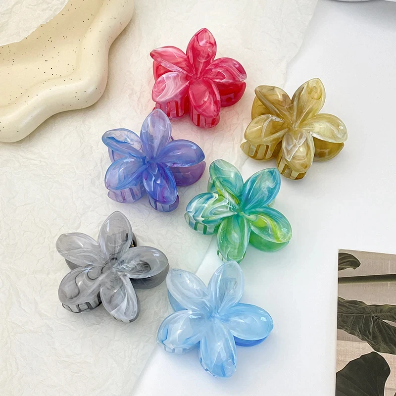 Marbled Large Flower Acrylic Hair Clip for Women Sweet Colourful Hair Claws Crab Clamp Barrettes Girl Headwear Accessories