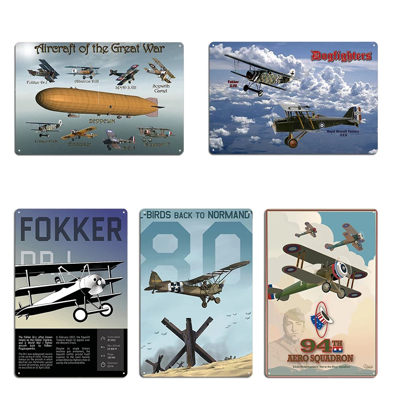 ملصق الطائرات الألمانية Ww1 Fokker Dr. I L-Birds العودة إلى نورماندي 80th معدن الحديد جدار ديكور حانة جدار اللوحة تين تسجيل ملصق