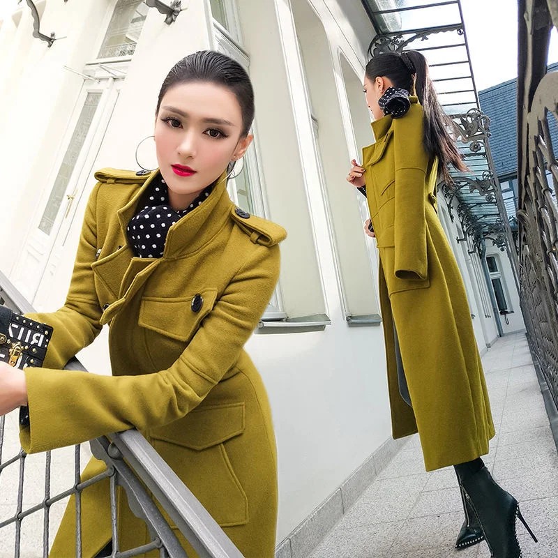 2023Autumn Winter Clothing New Korean Version of Commuter Temperament Slim Slim Mid-length Woolen Coat Woolen Coat Fashion Woman