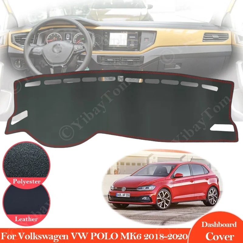 For Volkswagen VW POLO MK6 2018 ~2020 Anti-Slip Leather Mat Dashboard Cover Pad SunShade Dashmat Protect Carpet Dash Accessories