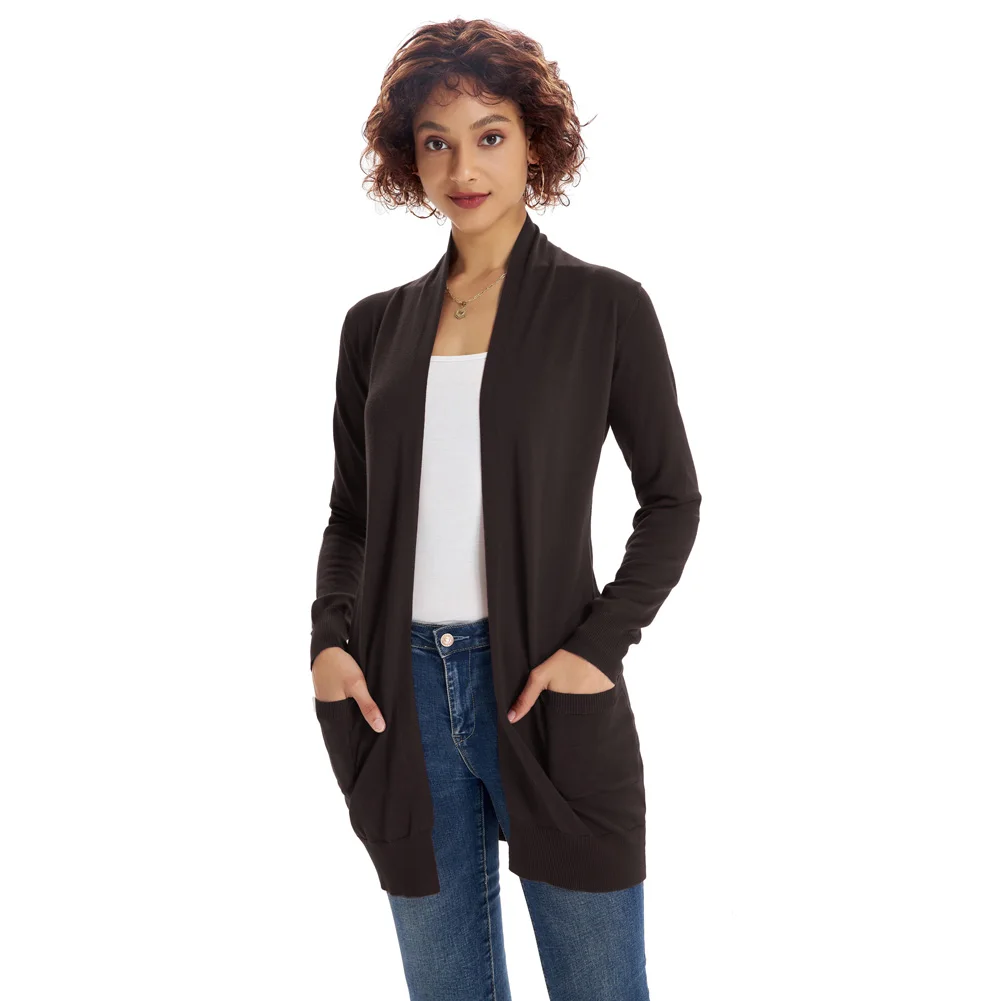 

Женский свитер до бедра GK, мягкий эластичный трикотажный кардиган с длинным рукавом и открытым спереди, Повседневная Домашняя одежда, зимнее пальто