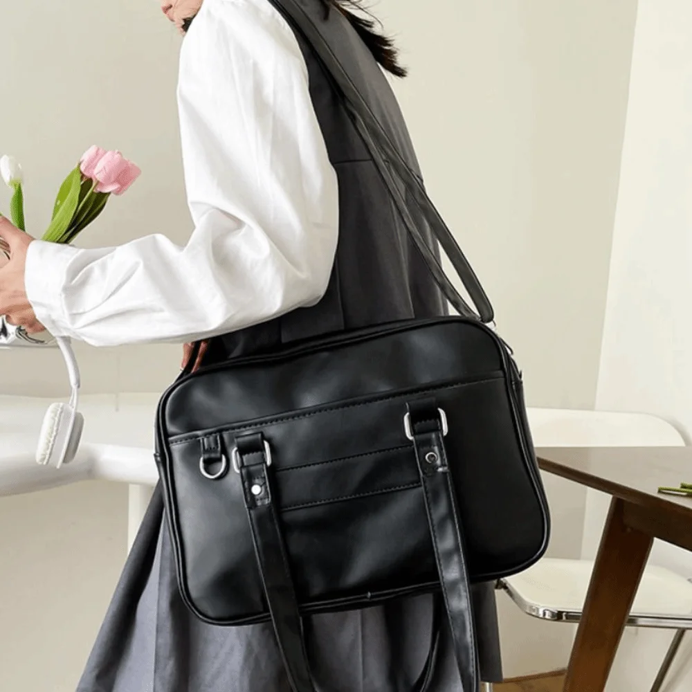 Torba na ramię w stylu koreańskim z ekoskóry, jednolita, w stylu preppy, retro, do pracy, na laptopa, na zakupy.