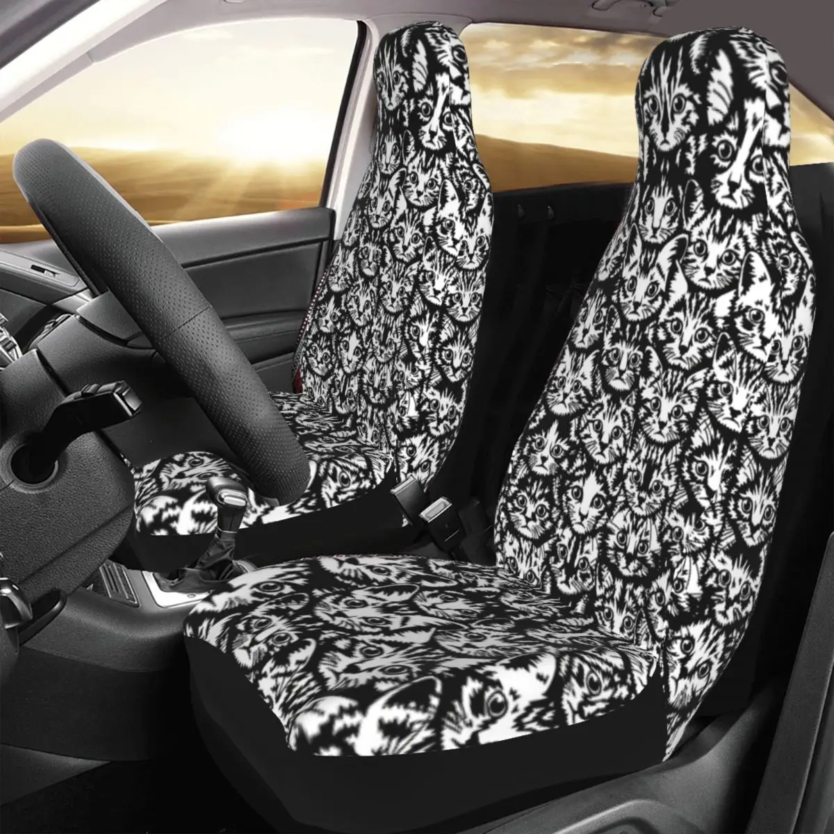 

Kittens - Classic Black And White Car Seat Cover Custom Printing Universal Front Protector Accessories Cushion Set