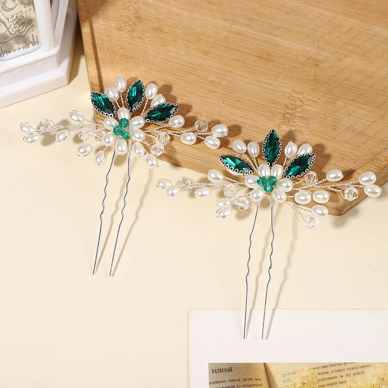 قطعتان من دبابيس شعر الزفاف المصنوعة من حجر الراين الأزرق - شوكة شعر مصنوعة يدويًا على شكل حرف U لأعلى الزفاف، إكسسوارات شعر كريستالية للعروس والام