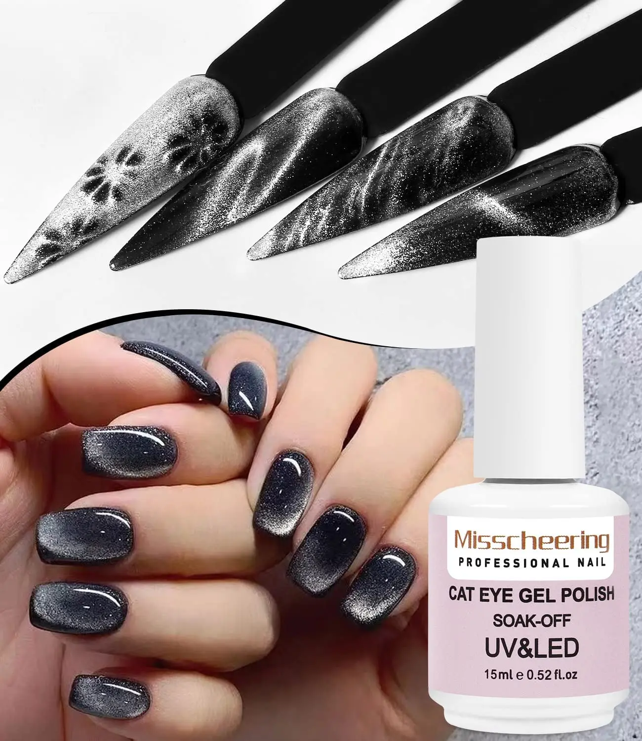 15ml 9D Wide Cat eyes Magnetic Gel Polish Bright Silver UV Gel Nail Polish Enamel Lacquer Glitter Velvet Nail Art Varnish