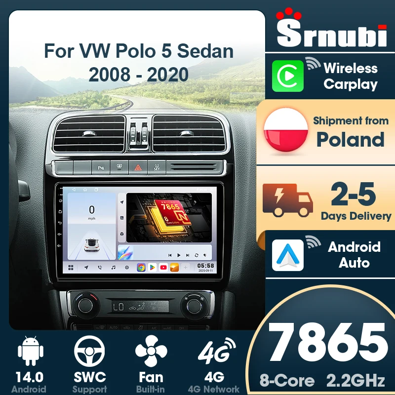 Srnubi 2 Din pour VW Polo 5 Sedan 2008 - 2020, navigation GPS, autoradio Android, unité centrale multimédia, Carplay, WIFI, 4G, bouton lumineux, prise en charge SWC, Bluetooth 5.4, systèmes intelligents automobiles, accessoires