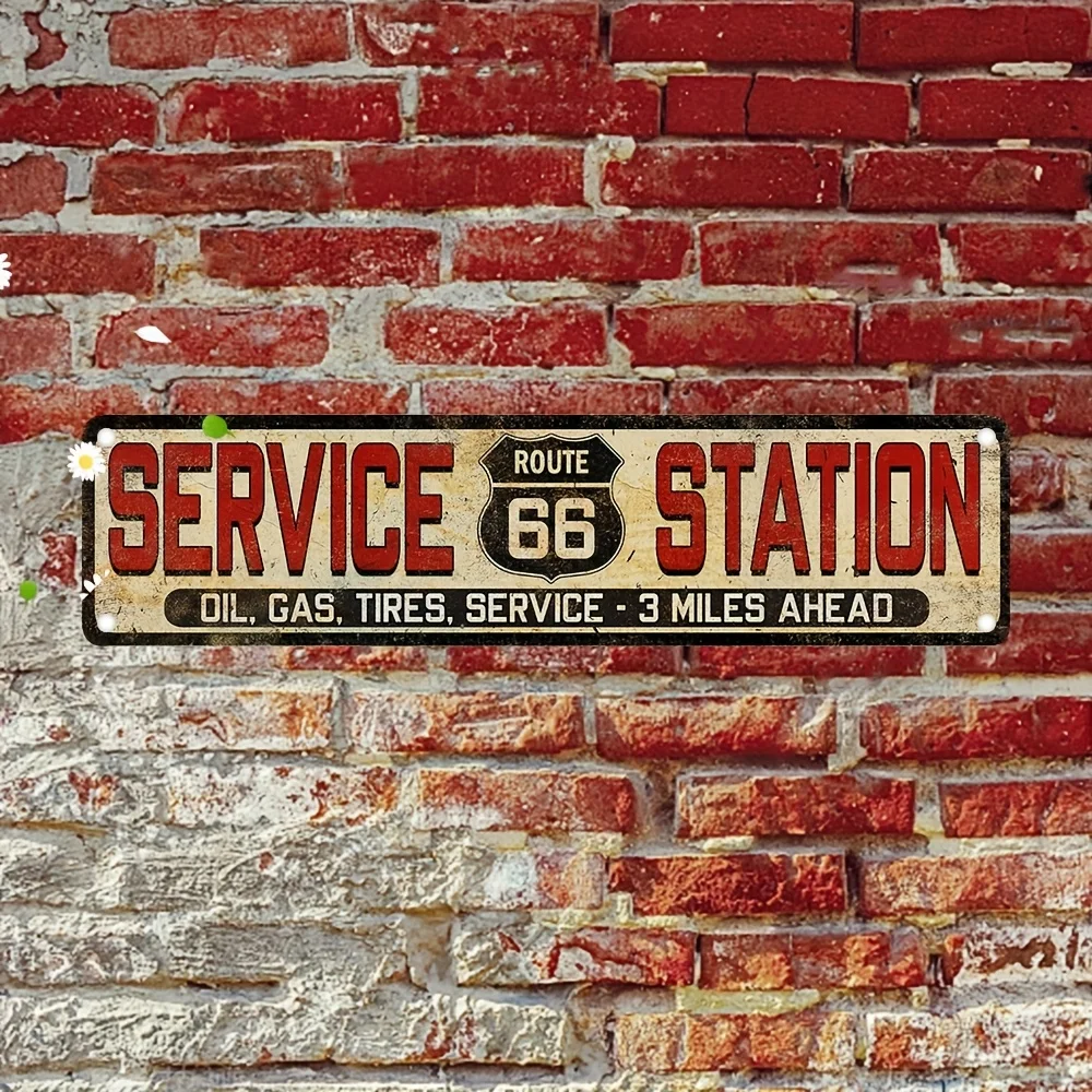 Vintage Route 66 Service Station Metal Sign - 1960s Retro Station Wall Decor with  Price List (Oil//Tires/SERVICE) - Sturdy Iron