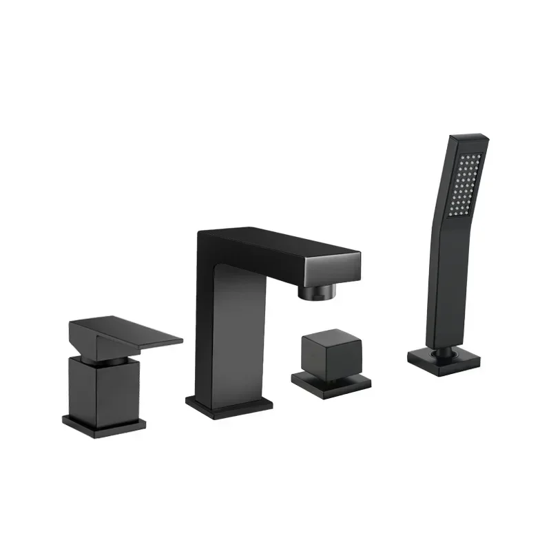 

All-copper black split basin faucet, hot and cold household, simple, four-piece faucet set
