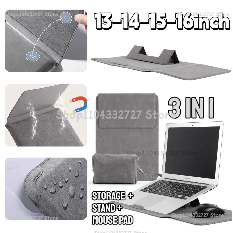 Laptop Sleeve Case 13 14 15 15.6 16Inch For Huawei HP DELL Bag For Macbook Air Pro 13 13.6 M4 Notebook Case with stand Men Women
