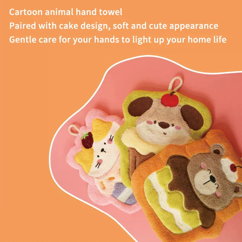 

Cake Animal Hand Towel Kitchen Bathroom Cleaning Rag Coral Velvet Hand Ball With Hanging Loop Quick Drying Soft Absorbent Towel