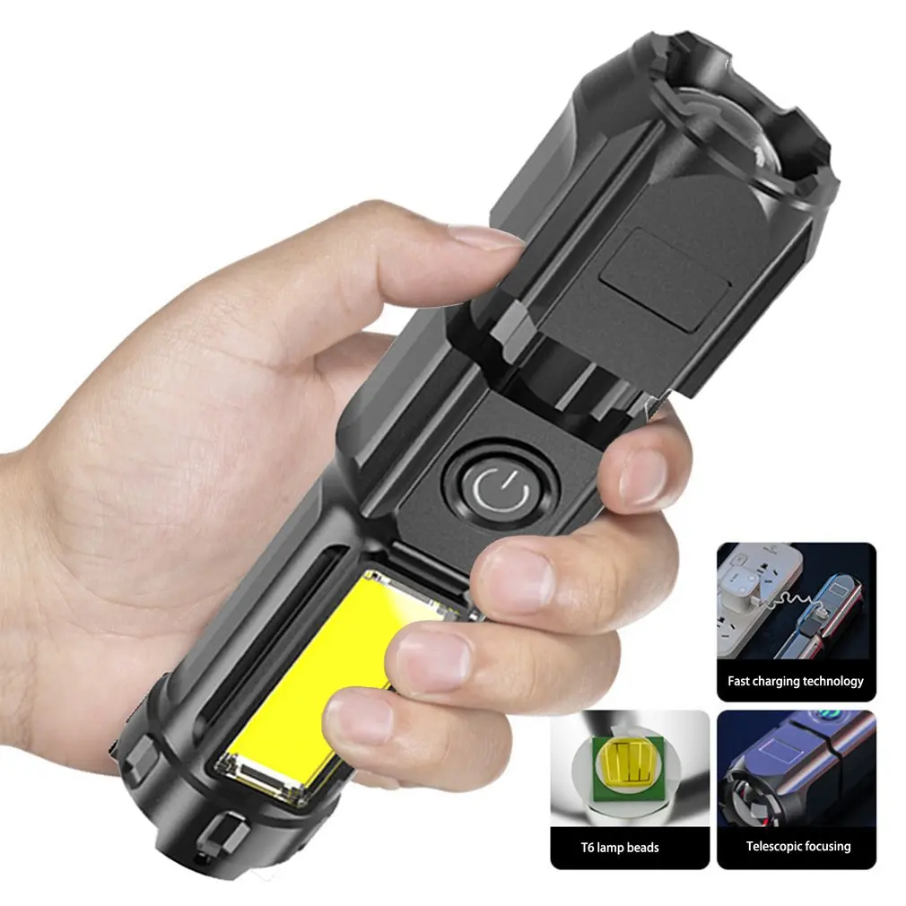 2023 Hot Zoom telescópico Forte Luz Lanterna USB Recarregável Min Portátil Spotlight Long-Range Flood Lâmpada de Iluminação Exterior