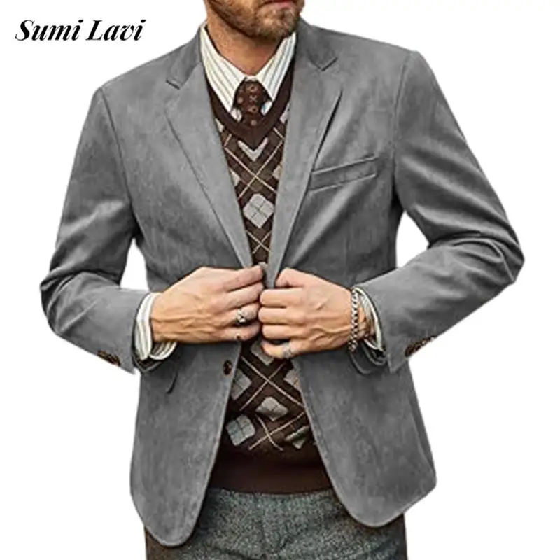 

Деловая повседневная верхняя одежда, мужская весенне-осенняя модная куртка с лацканами на пуговицах, пальто, мужские винтажные однотонные кардиганы, топы