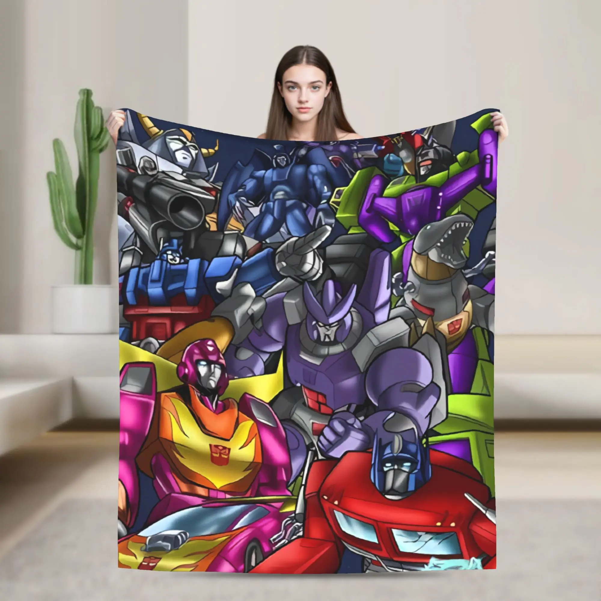 Transformered Cartoon Warm Soft Blanket  Airplane Travel Plush Throw Blanket Print Couch Chair Flannel Bedspread Sofa Bed Cover