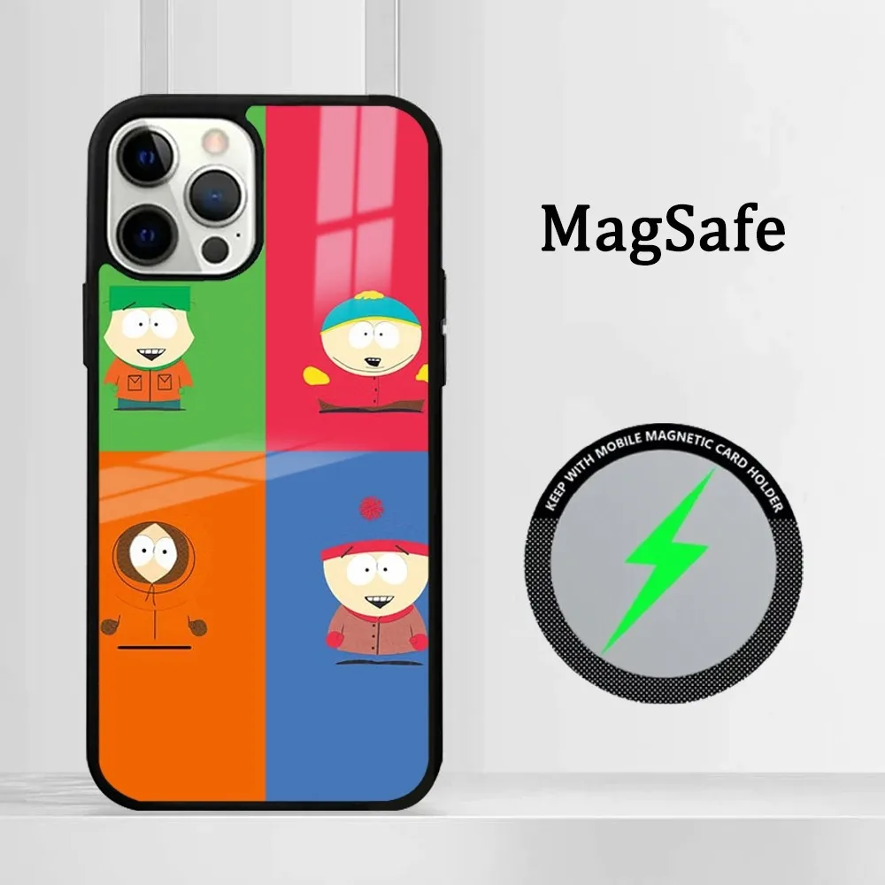 Cartoon-S-Souths-P-Park Phone Case For iPhone 16 15 14 13 12 11 Pro Max Plus Mini Magsafe Mirror Wireless Magnetic Cover