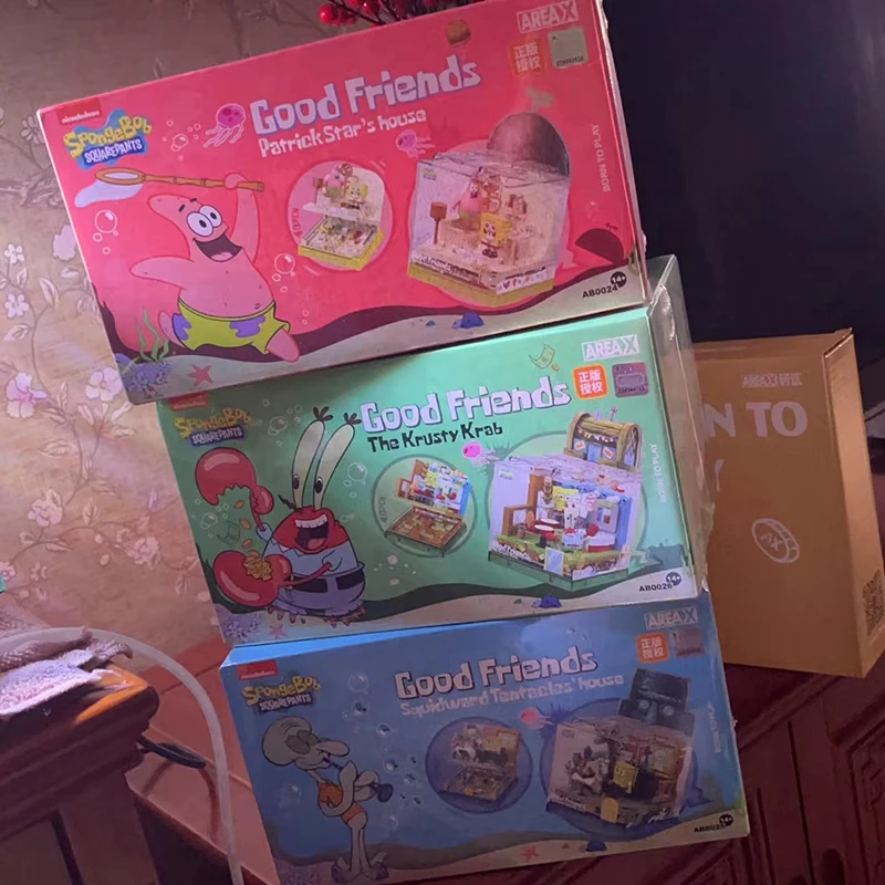 ARWA-X Bob Esponja Calça Quadrada Montagem Blocos caixa misteriosa caixa misteriosa crianças quebra-cabeça brinquedo de construção presente de aniversário