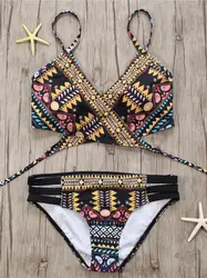 Bikini azteca de estilo vendaje para mujer, traje de baño Sexy con tiras, ropa de playa, Bikini brasileño 2022