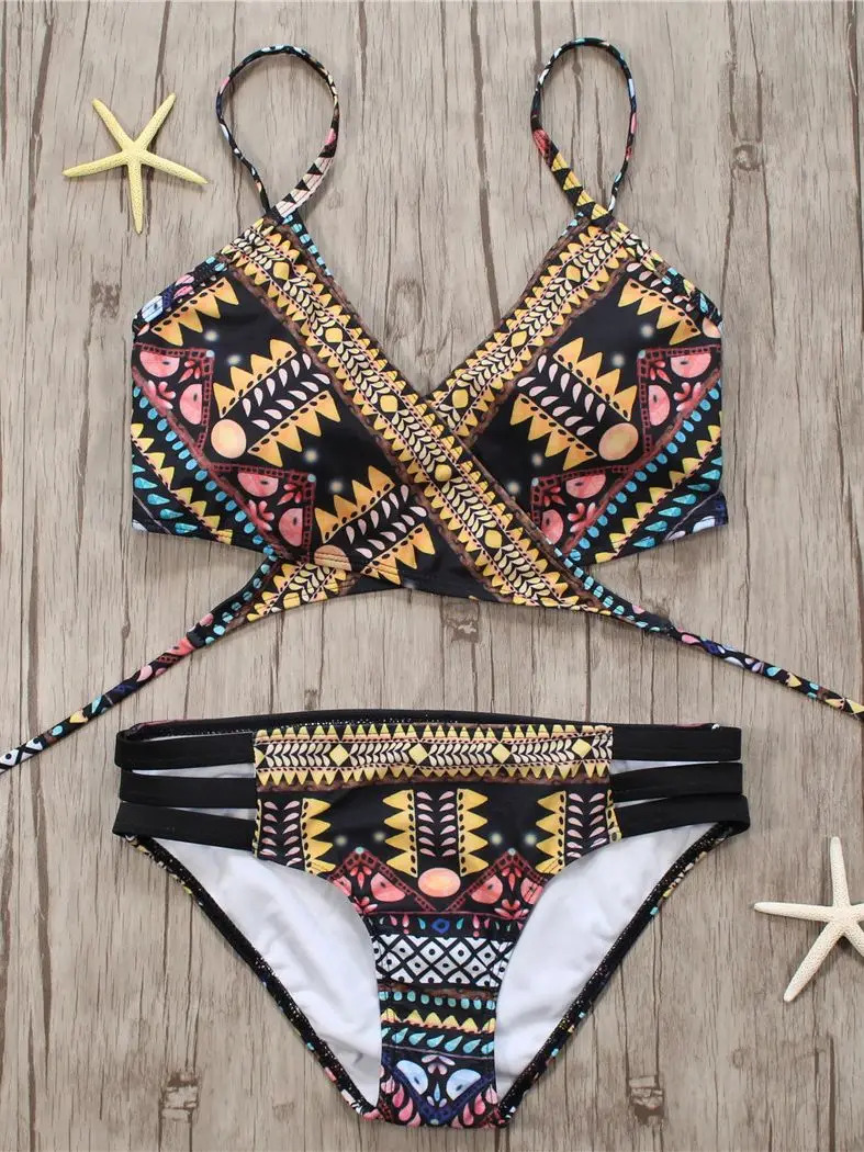 2022 seksowna z wiązaniami Aztec Biquini String Strappy strój kąpielowy strój kąpielowy strój kąpielowy kostiumy kąpielowe stroje kąpielowe damskie brazylijskie bikini