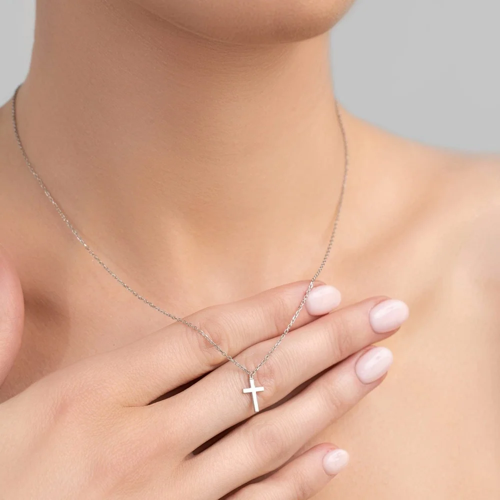 MEDFOLY Stainless Steel Cross Pendant Necklace for Women 18K Gold Plated/Silver Plated Simple Collarbone Chain for Mom Jewelry - Image 6