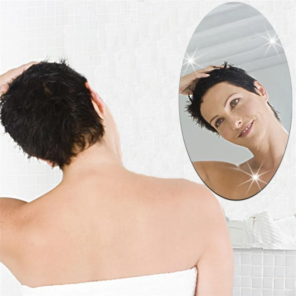 DIY Self-Adhesive Shower For Bathroom/Wall Oval 3D Effect Mirror Stickers Anti Fog Mirror Acrylic Mirror Make Up Mirror