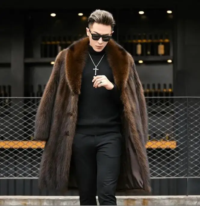 Men\'s Mid Length Coat Winter Fashion New Thickened Casual Loose Fit Black Lapel Faux Fur Coat Male