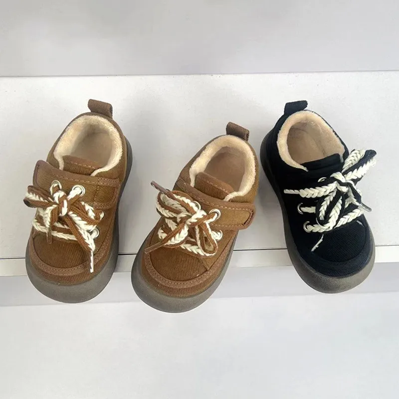 Zapatos de algodón para niños y niñas, calzado cálido de terciopelo grueso, estilo coreano, Otoño e Invierno