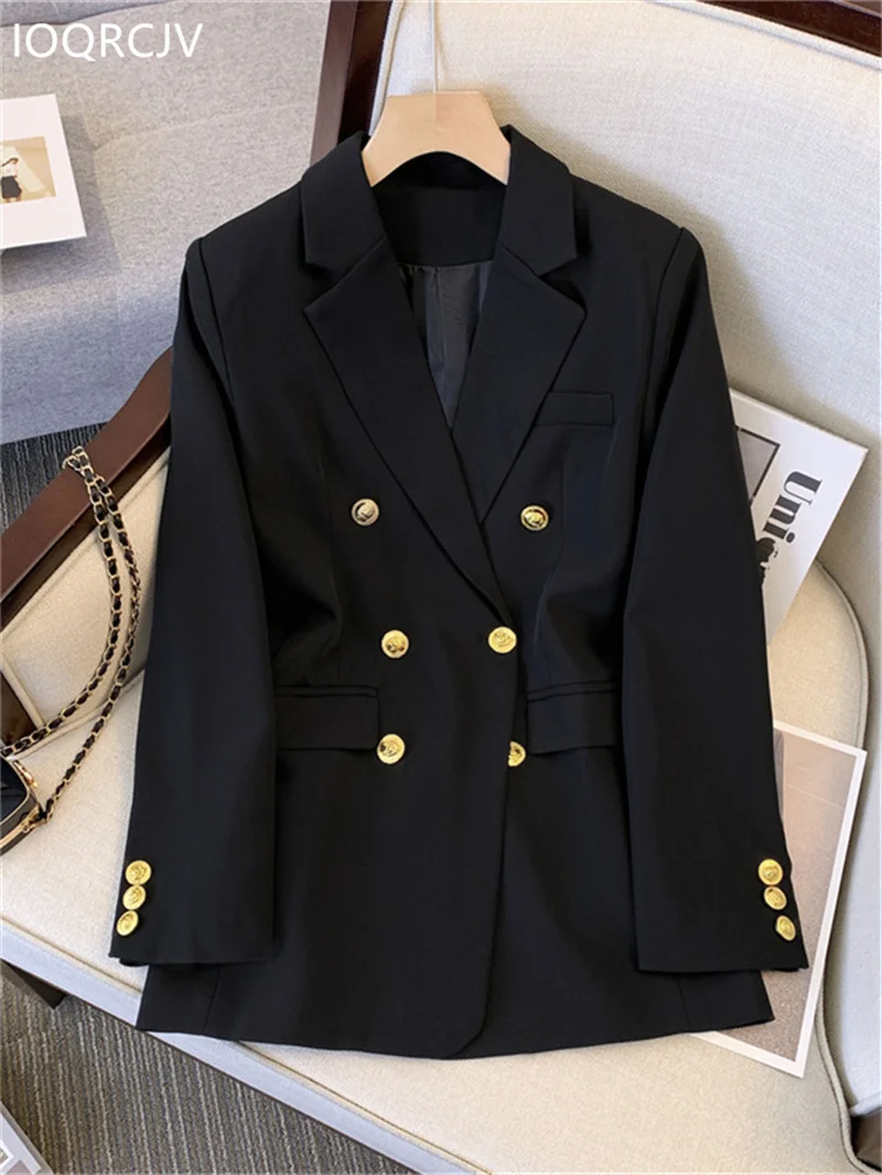 

2023 New Spring Summer Fashion Blazers Women Jackets Office Ladies Long Coats Notched Double Breasted Outerwear