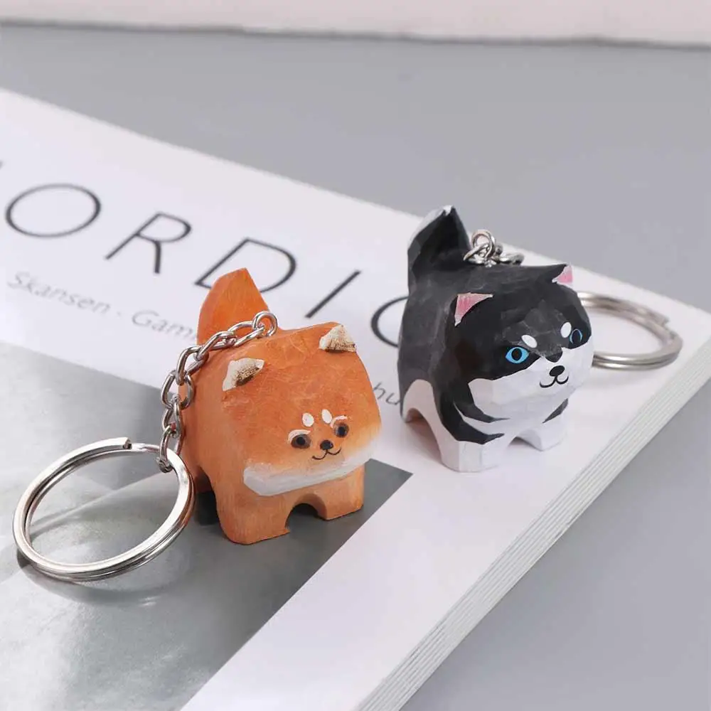 Creative Akita Husky Wood Carved Keychain Animal Pendant Handmade Carved Dog Pendant Hand Carved Puppet Dog Keyring Bag Charm