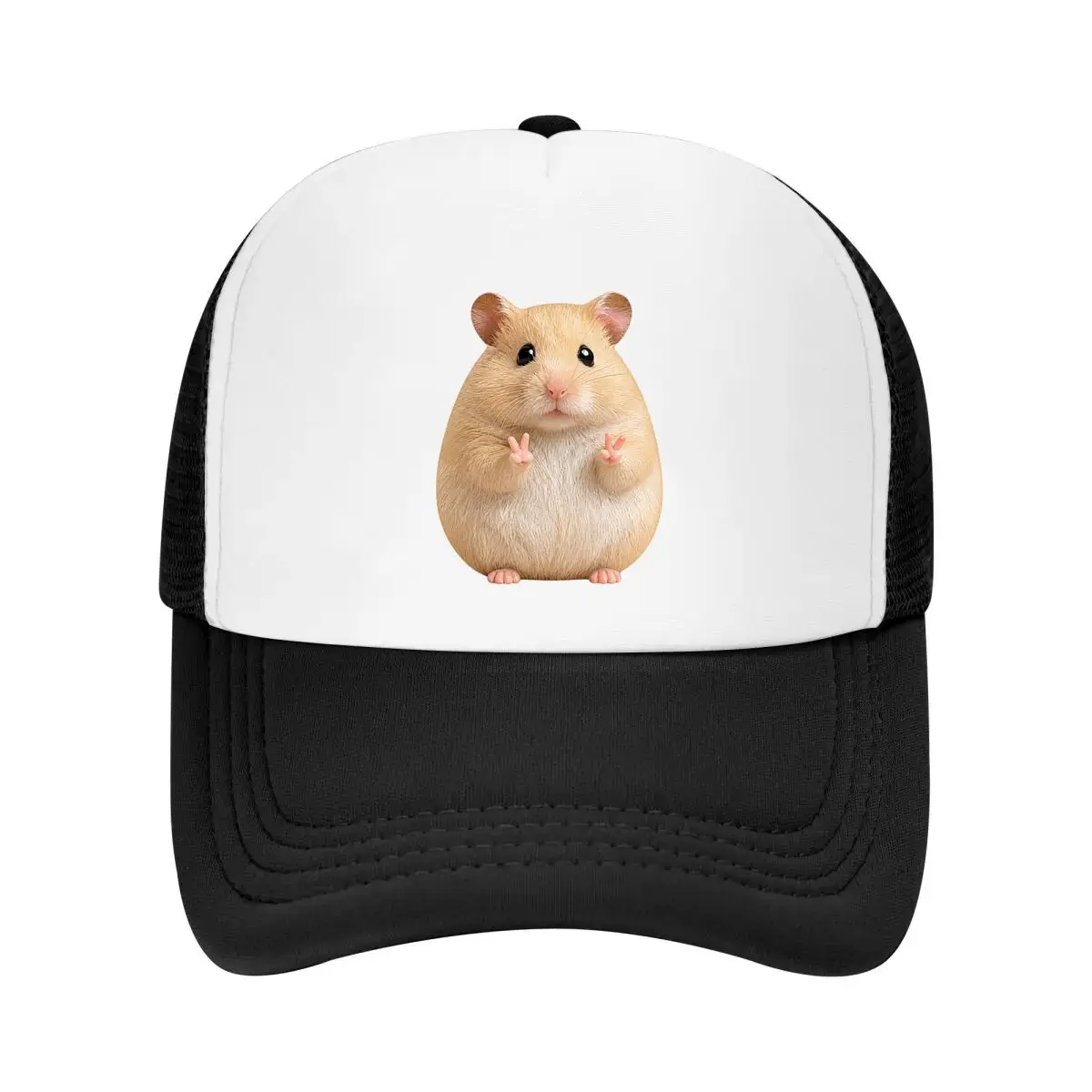 Kawaii Hamster Peace Sign Animal Graphic Mesh Baseball Cap Casual Hat For Womens Unisex Female