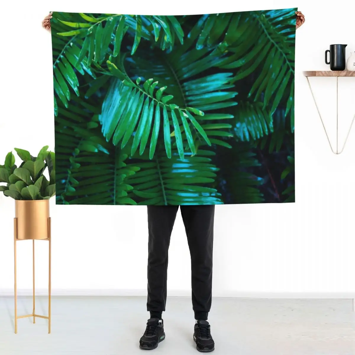 

Green Palm Leaves Throw Blanket Summer Cool Breathable Blanket for Sleeping