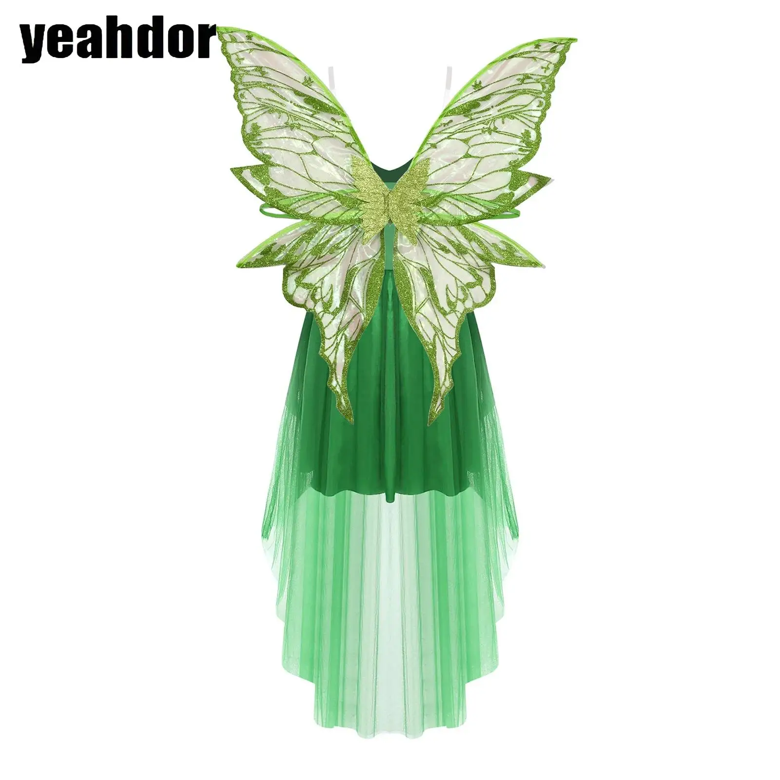Disfraz de Hada Elfa para Mujer, Vestido con Lentejuelas y Cuello en V con Alas de Mariposa, para Halloween, Carnaval, Bosque, Juego de Rol, Fiesta de Disfraces