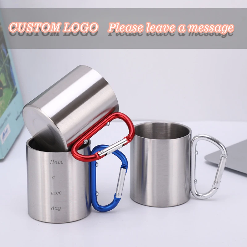 

220ml Stainless Steel Cup Collapsible Handle Outdoor Mugs Hiking Backpacks Portable Mugs Camping Trips Mountaineering Buckle Cup