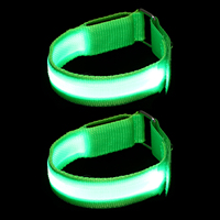 2pcs Fluorescent LED Running Armband High-Grade Nylon Reusable Reflective Safety Band Adjustable Buckle Night Cycling Walking
