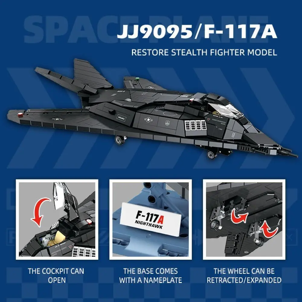 F-117 Nighthawk Stealth Fighter Jet-Modellbausatz für Erwachsene, 1375 Teile, kompatibel mit LEGO, für Kinder ab 14 Jahren