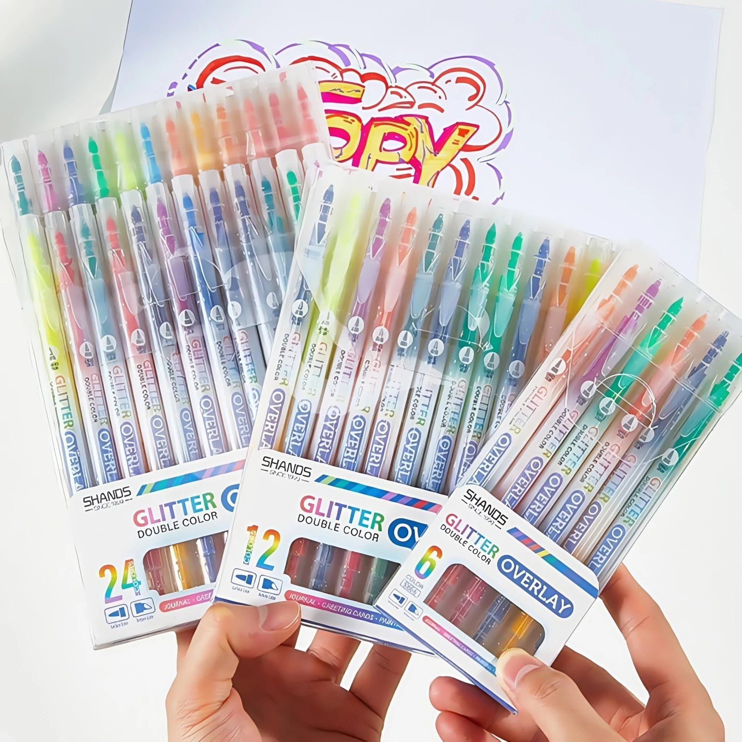 Glitter Highlighters,Chisel & Fine Double Color,Sparkle Highlighters, Color Layering,No Bleed Colors Highlighter Marker Pens