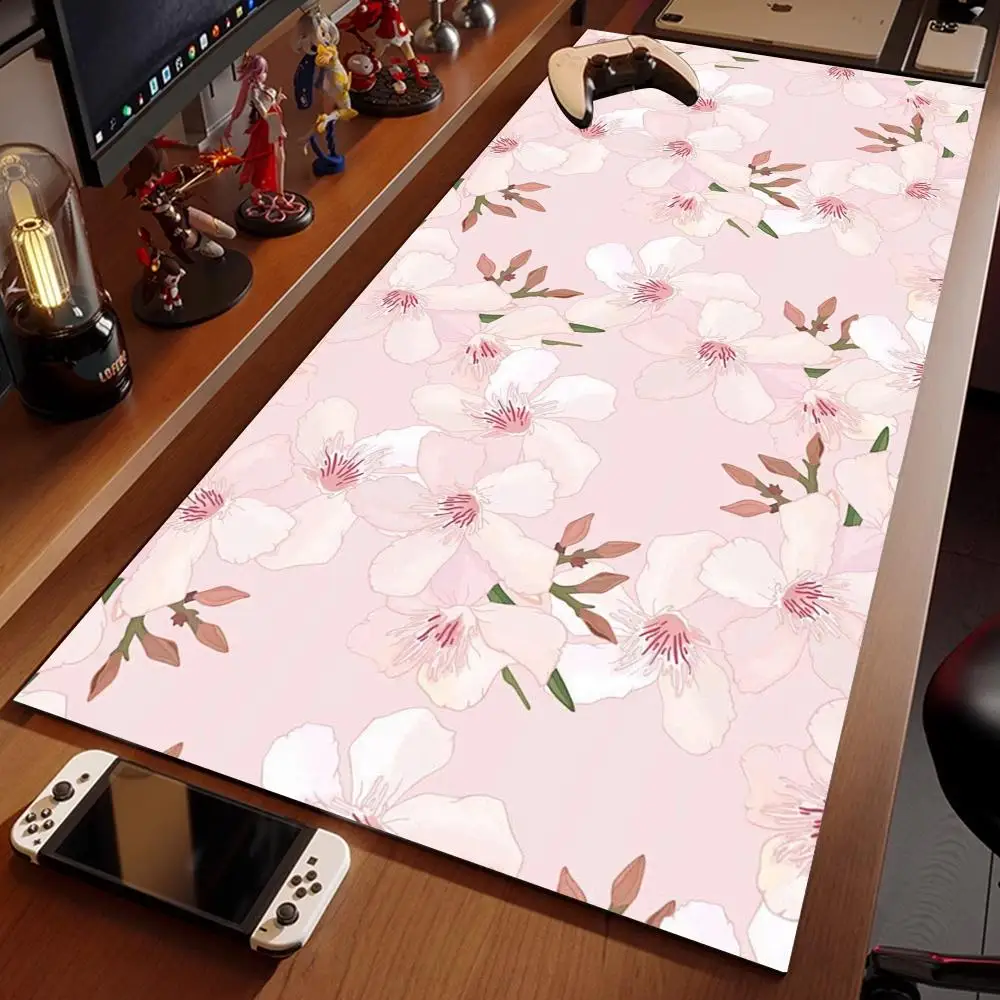 

Pink cherry blossoms Mouse Pad XXL Cute Kawaii Sakura tablemat Japanese Pc Gamer carpet Non-Slip Laptop Notebook rubber Mousepad