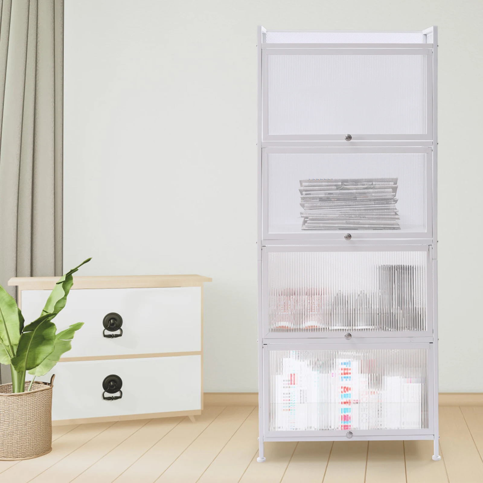 5 Layers Storage Cabinet Space Modern cabinets with Breathable Mesh White Kit Storage Rack Storage Cabinets Living Room Kitchen