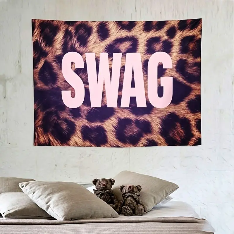 VIKAMA Leopard Print SWAG Tapestry, Millennial Style Decorative Hanging Cloth, Photo Backdrop for Bedroom Vanity Room Living