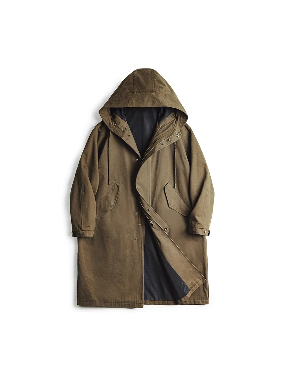 

Mauroicardi Spring Autumn Cool Long Oversized Coats Man with Hood Zipper Luxury Designer American Retro M51 Clothes